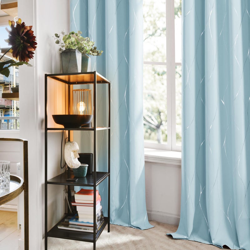 Deconovo Sky Blue Blackout Curtains 2 Panel Set for Bedroom, Thermal Insulated Grommet Room Darkening Window Drapes for Living Room, Silver Line Foil Print, 52W x 96L Inch - Image 3